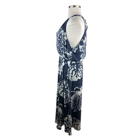 Lane Bryant Chiffon Overlay Pleated Maxi Halter Dress Navy Floral Plus Size 18 - Picture 10 of 15